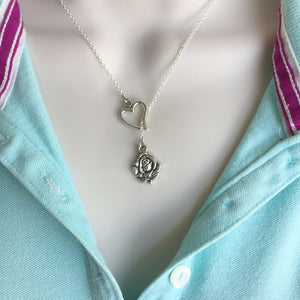 Beautiful ROSE for a Lady Silver Lariat Y Necklace.
