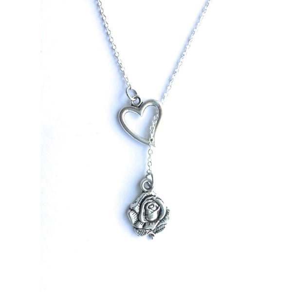Beautiful ROSE for a Lady Silver Lariat Y Necklace.