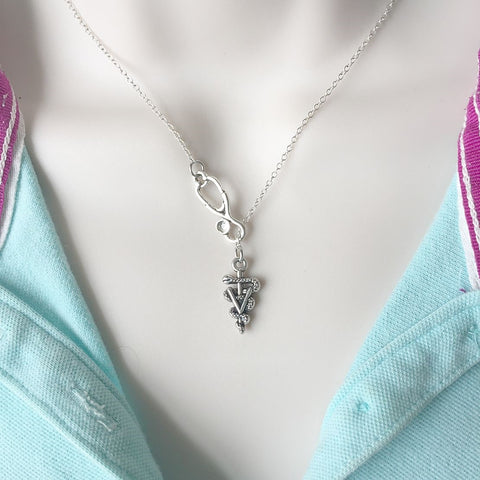 Stethoscope and Veterinarian Symbol Necklace Lariat Style.