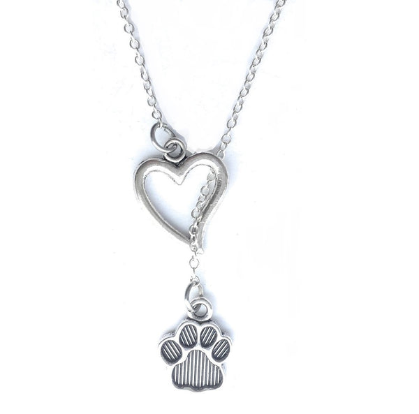 Dog Lovers: Heart and Solid Paw Prints Lariat Style Y Necklace.