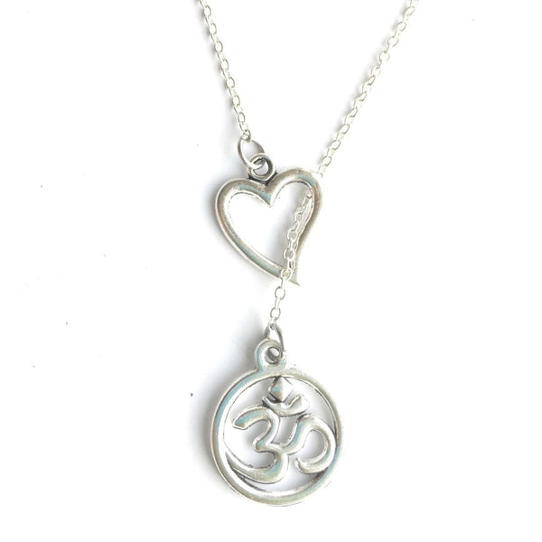 Beautiful 1/2" Om Yoga Silver Lariat Y Necklace.
