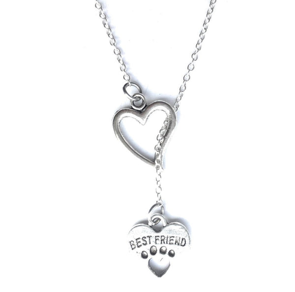 Best Friend Heart with Paw Prints Lariat Style Y Necklace.