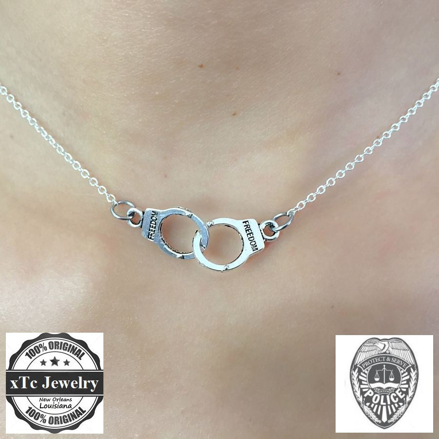 I Love being HANDCUFF Silver 16" CHOKER Necklace