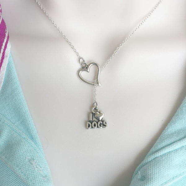 Dog Lovers; I Love Dogs with Heart Lariat Style Y Necklace.