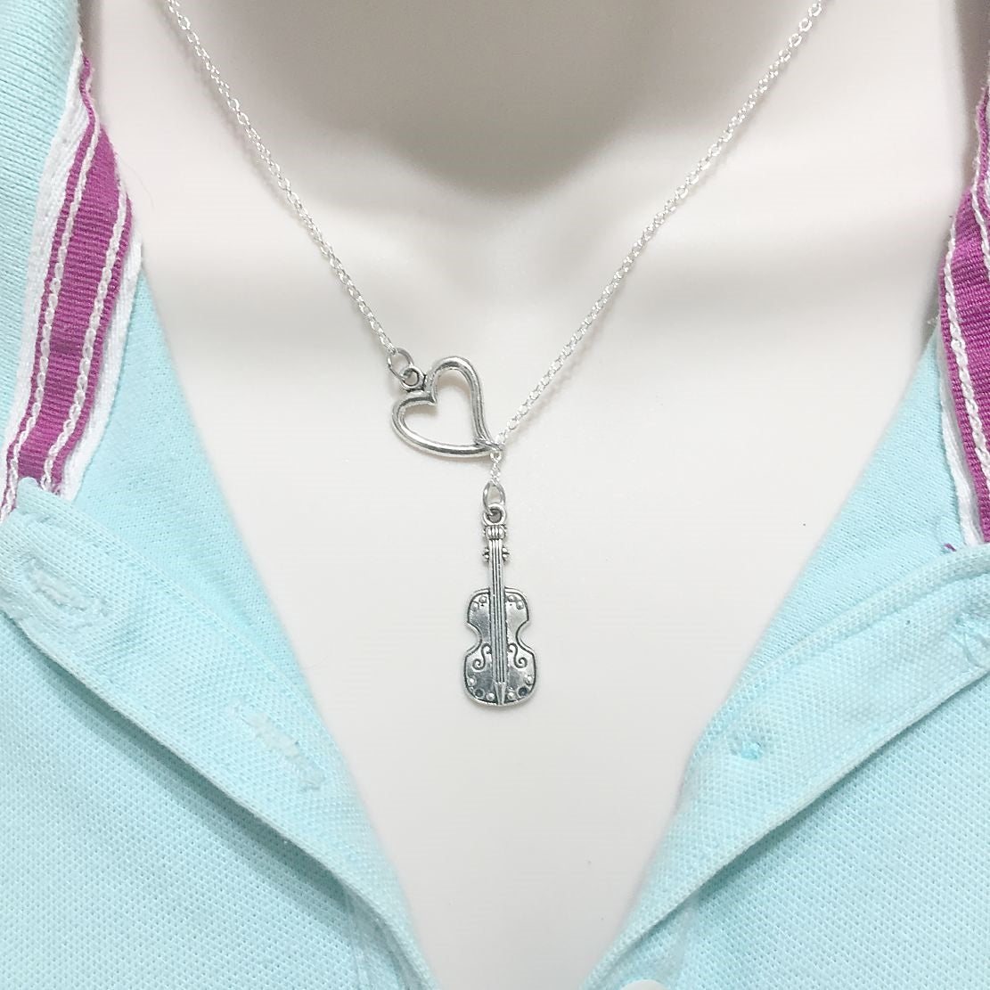 I Love Violin Silver Lariat Necklace.