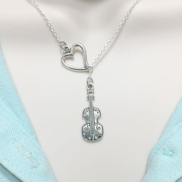 I Love Violin Silver Lariat Necklace.
