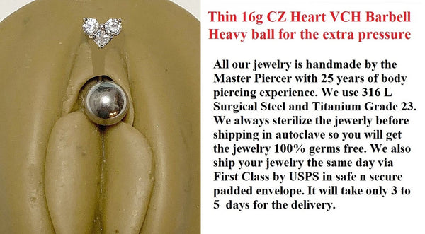 THIN 16 Gauge CZ HEART top with Big n Heavy Ball for Extra Pressure.