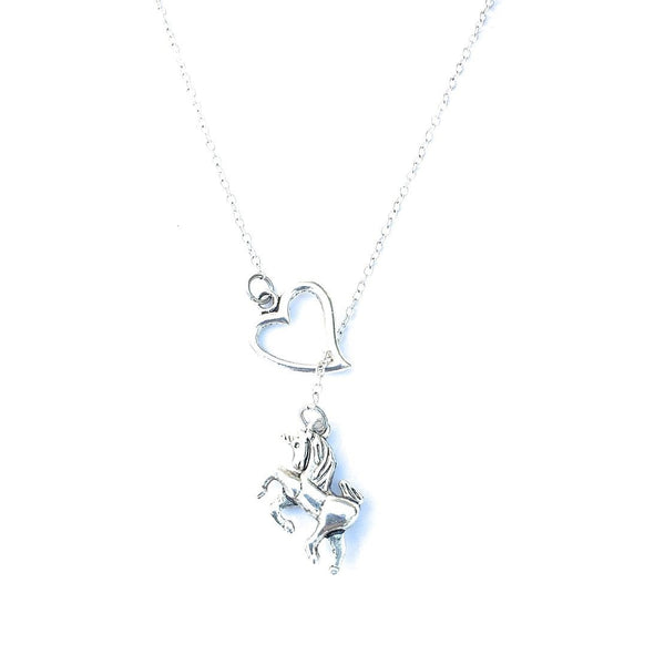 I Love Mystical Unicorn Silver Lariat Y Necklace.