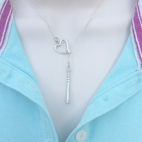 x-Large Baseball Bat Silver Lariat Y Necklace.