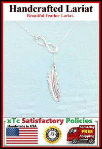 Beautiful Feather & Infinity Necklace Lariat Style. Modern n Trendy.