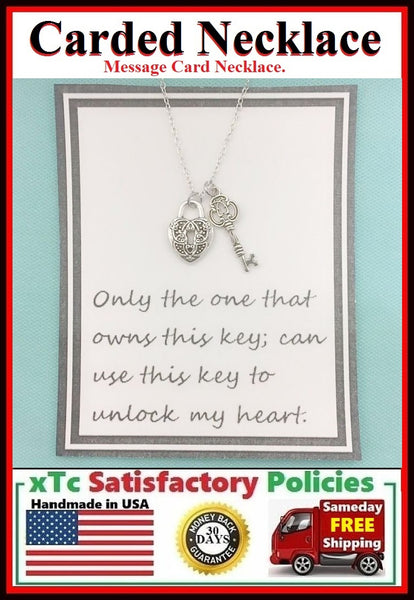 Valentine Day Gift; Handcrafted Silver Lock n Key Charms Necklace.