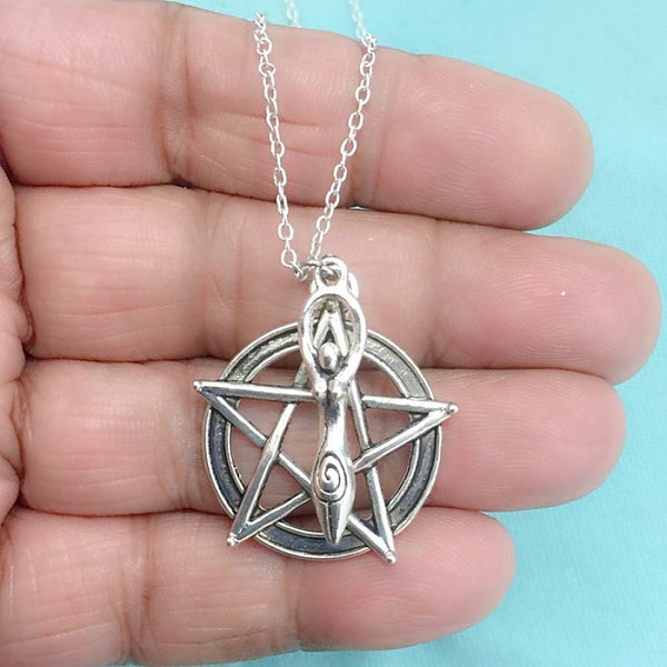 GODDESS and PENTAGRAM Silver Charms Necklace