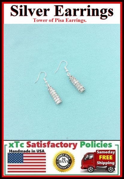 Italian Gift; ; Handcrafted Tower of Pisa Silver Earrings.