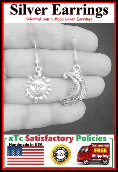 Romantic Celestial Sun n Moon Lover's Pair  Silver Earrings.