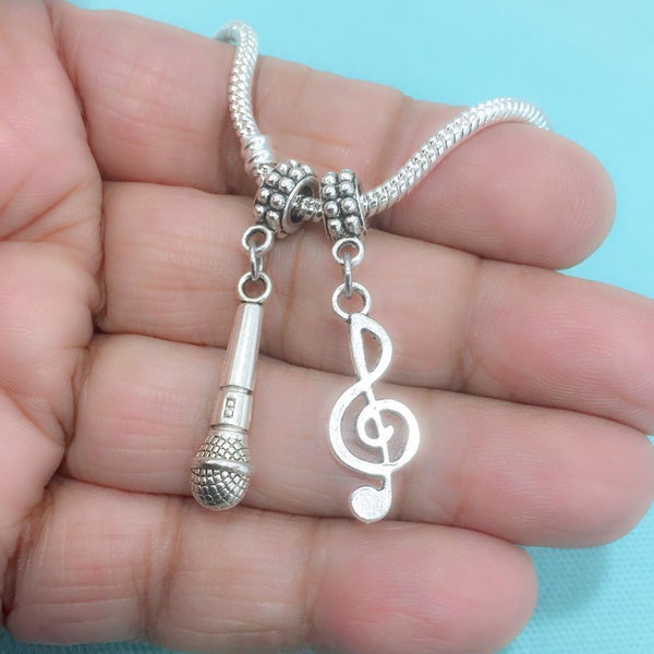 MUSIC LOVERS : Microphone and Music Note Charms Fit Beaded Bracelet
