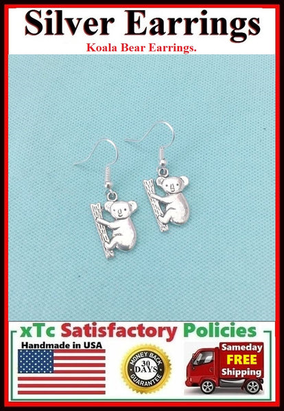 Beautiful KOALA BEAR Silver Dangle Earrings.