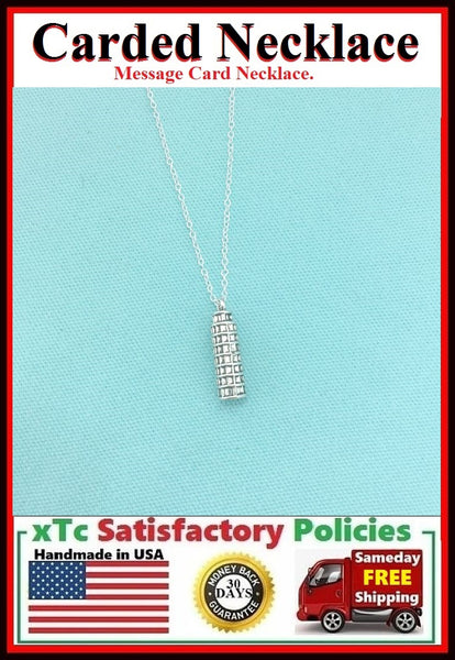 Italian Gift; Handcrafted Tower of Pisa Silver Charm Necklace.