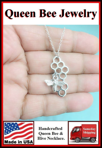 Queen Bee & Bee Hive Handcrafted Necklace.