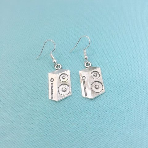 PERFECT GIFT for AUDIOPHILES: SPEAKERS Silver Charms Dangle Drop Earrings.