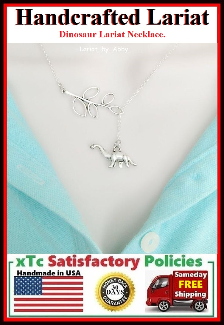 Walking Dinosaur Silver Handcrafted Lariat Style Necklace.