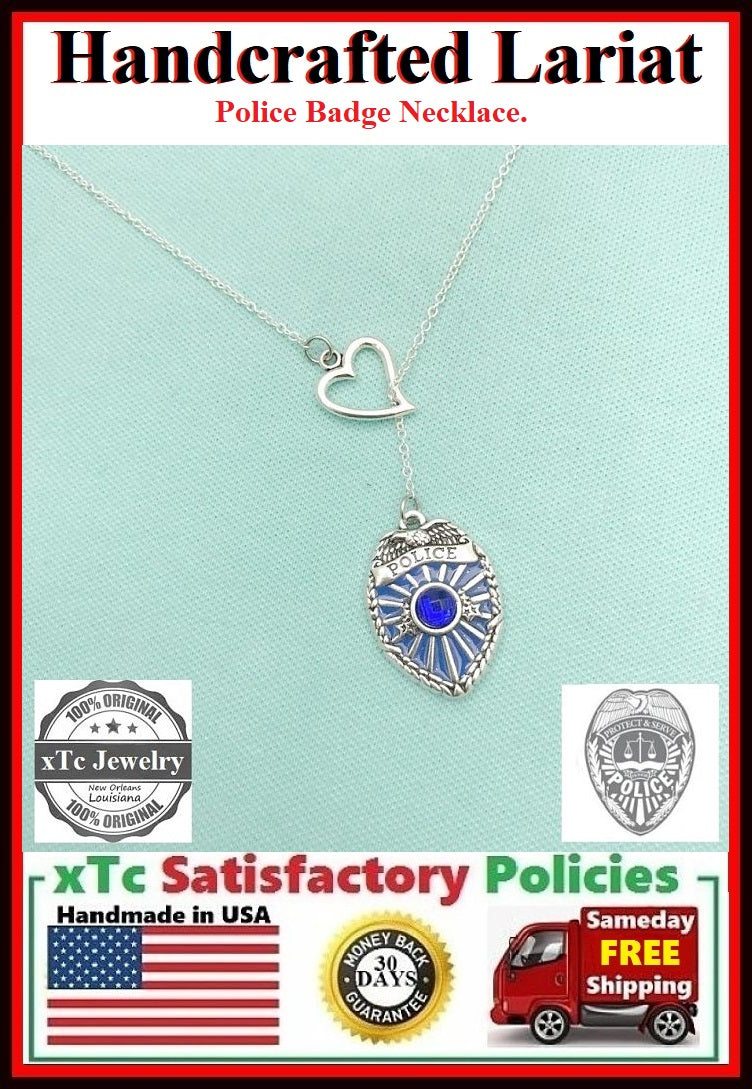 I Love Police Silver Lariat Necklace.
