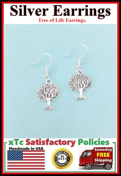 Beautiful Detailed TREE OF LIFE Silver Dangle Earrings.