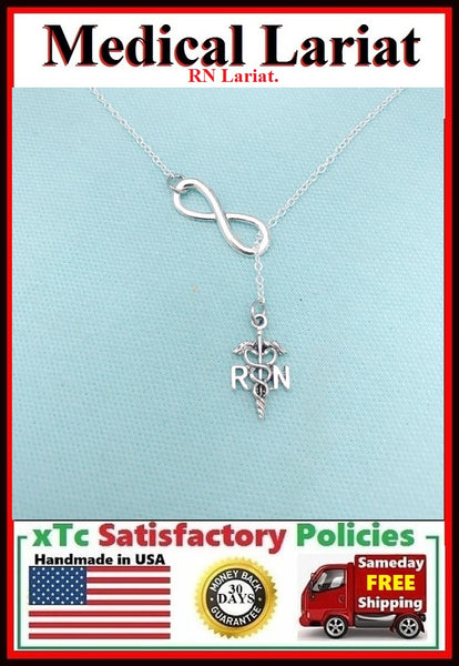 RN Caduceus Necklace Lariat Style. Nurse Gift.