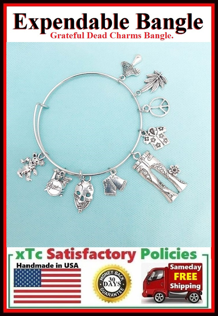 Grateful Dead related charms Bangle Bracelet.