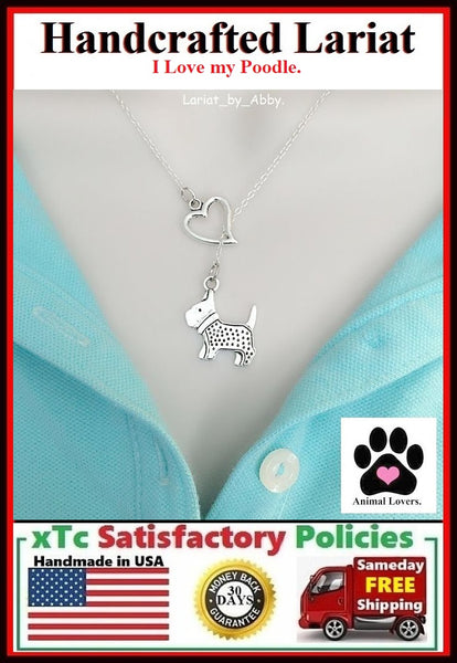 I Heart Poodle Handcrafted Necklace Lariat Style. Gift for Poodle Lovers.