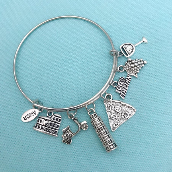 Travel to ITALY Charms Expendable Bangle Bracelet.
