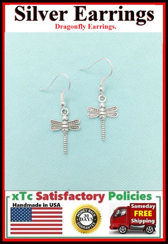 Beautiful DRAGONFLY Silver Dangle Earrings.