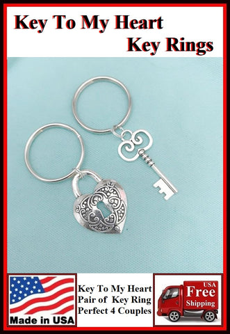 Key To My Heart Key Rings for Couples or Lovers.