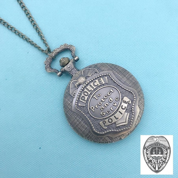Police Logo Bronze Locket Quartz Watch 30" Necklace.