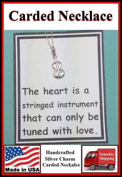 Lover's Gift: Beautiful Silver Violin Charm Necklace.
