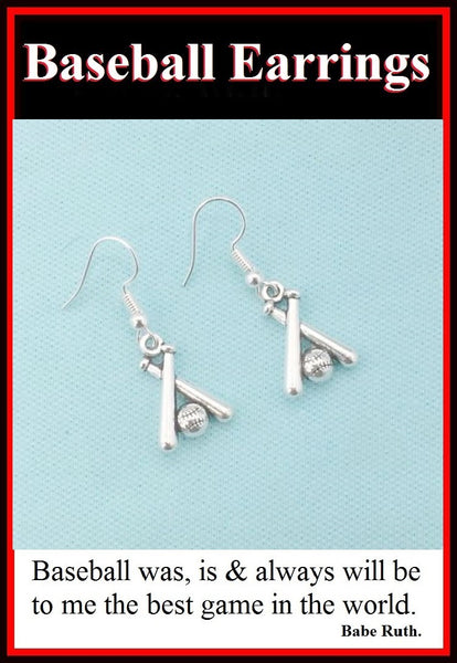 Baseball Bats n Ball Silver Earrings. Player Gift. Team Gift.