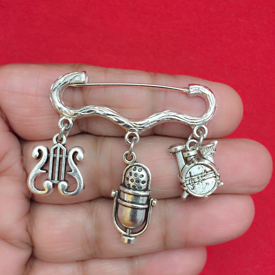 Easy on/off Brooch with Music Rest, Mic and Drum Set Charms, Singer, Musician