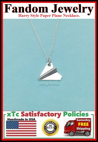 Harry Style Paper Plane Silver Charm Necklace.