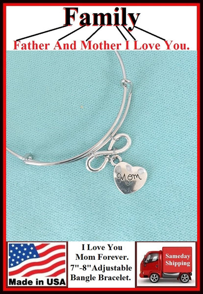 Handcrafted " I Love You MOM Forever" Charms Bangle.