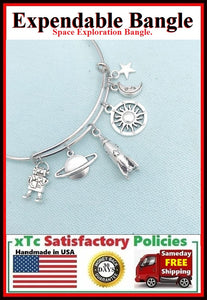 SPACE Exploration Related Charms Expendable Bangle Bracelet.