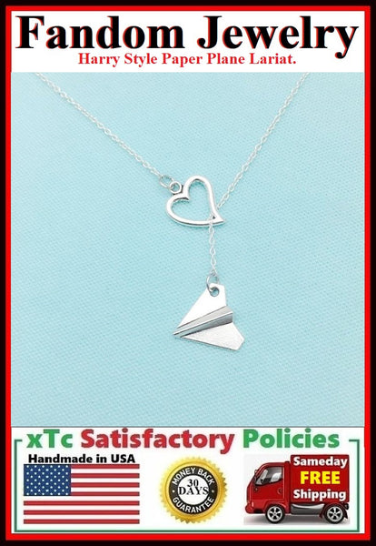 I Heart Harry Style Paper Plane Necklace Lariat Style.