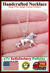 Handcrafted Beautiful Lion Silver Charm Necklace.