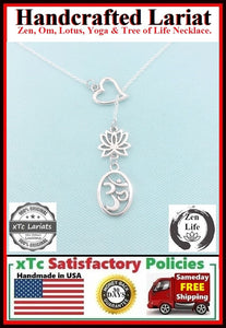 Gorgeous OVAL OM and LOTUS  Lariat Style Necklace.
