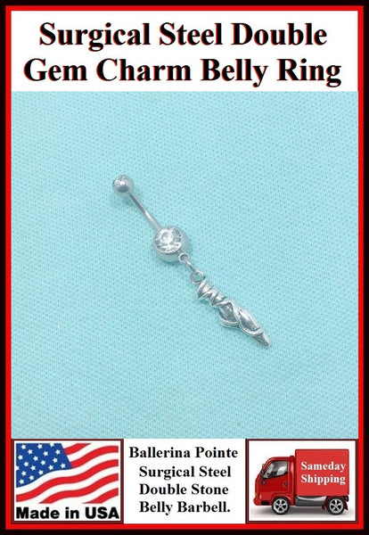 Ballerina's Pointe Silver Charm Surgical Steel Belly Ring.