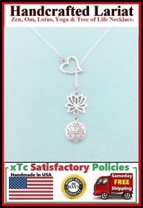 Gorgeous LOTUS and TREE of LIFE  Lariat Style Necklace.