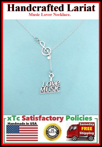 Music Lovers; I Love Music Lariat Style Necklace.