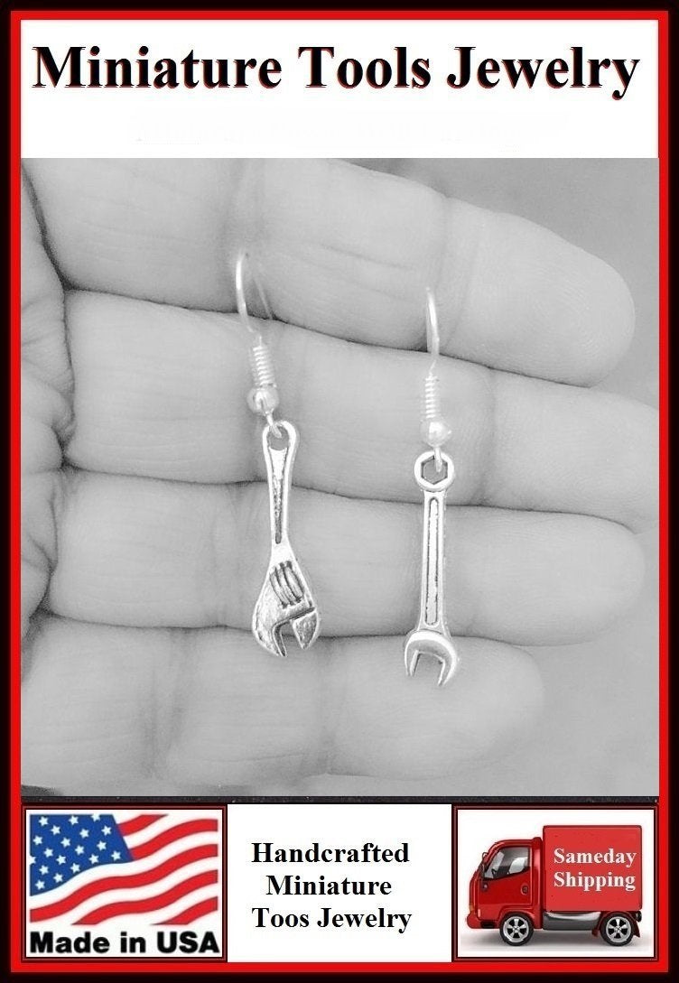 Gorgeous Wrench and Spanner Silver Dangle Earrings.