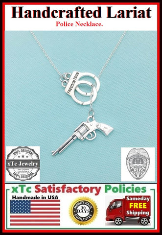 Handcuff and  Gun: Police man wife Silver Lariat Necklace.