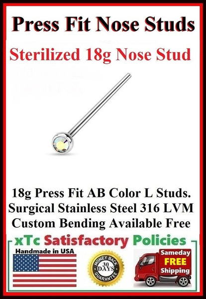 Sterilized PRESS FIT AB Gem Custom Size "L" Nose Stud.