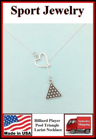 I Love BILLIARD (Pool Triangle) Necklace Lariat Style.