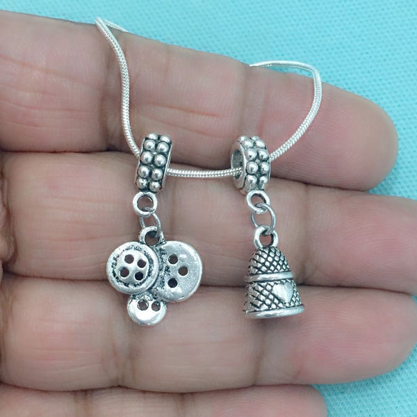 SEAMSTRESS : Thimble and Buttons Charms Fit Beaded Bracelet
